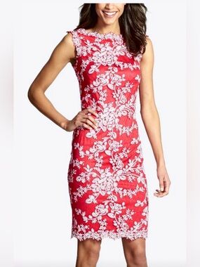 NWT TADASHI SHOJI Red Rose Pattern Sequin Midi Dress